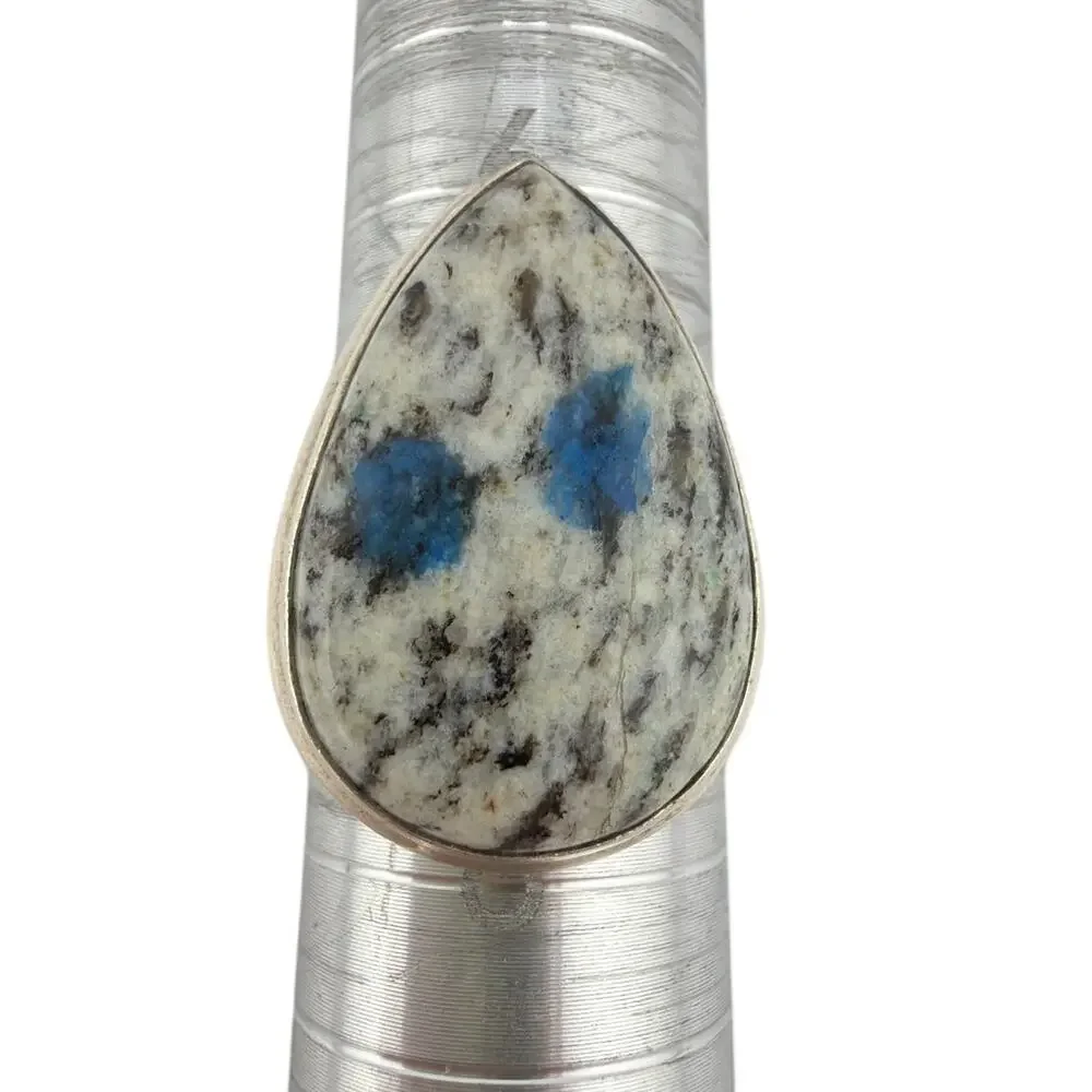 Teardrop K2 Jasper Azurite Granite 925 Sterling Silver Ring Size 7.5
